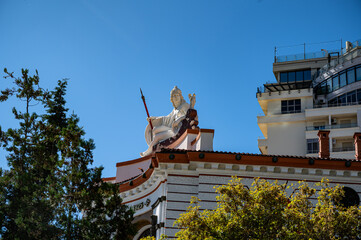 Antique statue on the roof of a Baroque-style house in Durres, Albania 10.09.2025 
