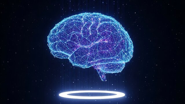 Digital Brain Network Concept for AI and Cognitive Computing Showing Complex Neural Connections Representing Artificial Intelligence and Human Intelligence on Dark Background with Stars