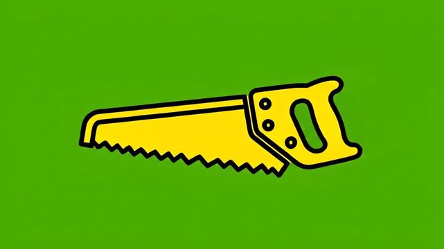 Yellow handsaw icon illustration on a solid bright green background