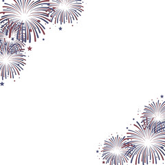 Red Blue Fireworks Burst Border With Stars celebration