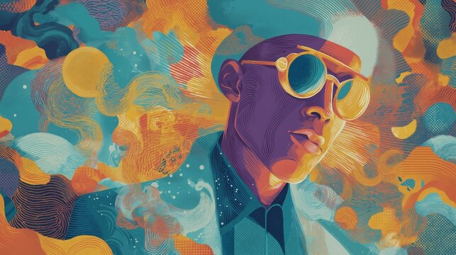 creative funk colorful illustration a black African man with colorful background