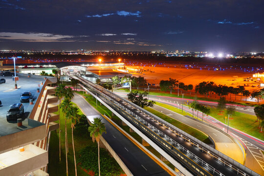 Tampa, FL USA - 03 16 2022: Night landscape of Tampa international TPA airport in Florida, USA	

