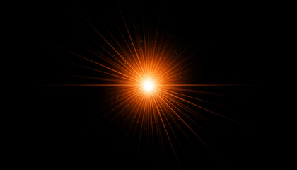 Bright golden light flash with starburst and soft glow rays on transparent background. Suitable for explosion effects, lens flares, highlights, and energy visuals.