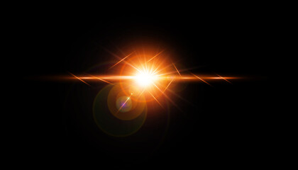 Lens flare glow light effect on black background. Easy to add overlay or screen filter over photos