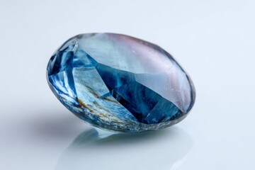 Polished Blue Gemstone with Glossy Surface and Bright Reflections on White Background