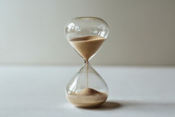 Minimalist Hourglass on White Background with Sand Flowing Inside for Elegant Time Concept