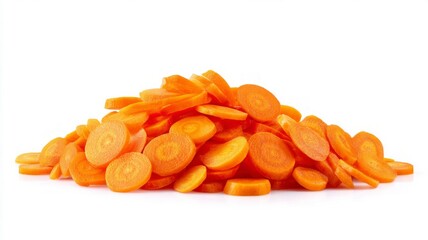 Fresh carrot slices on white background. AI generated