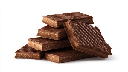 Stack of chocolate wafers on white background. AI generated