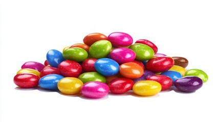 Colorful dragee candy pile on white background. AI generated