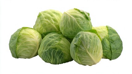 Vibrant green cabbages on white background. AI generated