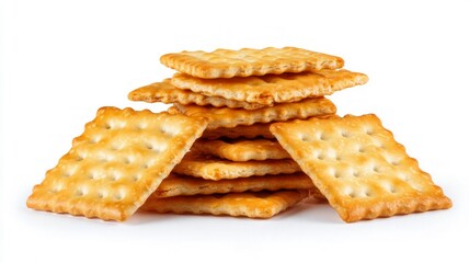 Stack of square crackers on white background. AI generated