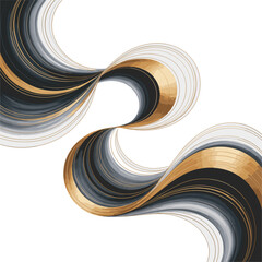 Abstract flowing ribbons of gold grey and black background