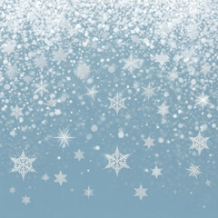Winter snowfall with delicate white snowflakes on blue background