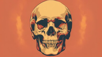 Video A skull with glowing red eyes against a bright red background