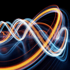 Abstract flowing light trails depicting digital data and energy