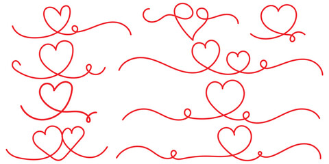 One line continuous art of heart shape icon vector illustrator on white background. Heart lines. Continuous line drawing of two hearts set.
