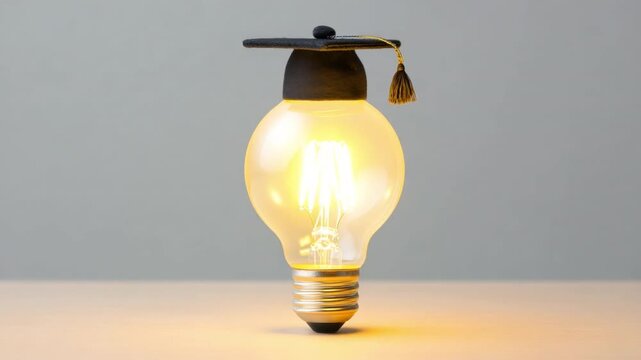 Creative Light Bulb with Graduation Cap Symbolizing Education and Innovation for Academic Success and Achievement 4k video footage