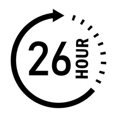 Twenty-six hour service cycle icon with time arrow graphic