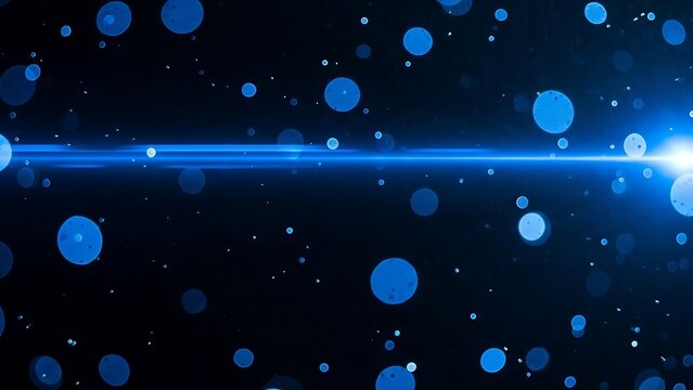 Abstract blue light streak with bokeh particles on dark background - Powered by Adobe