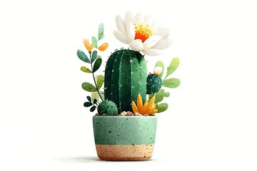 Single cactus pot featuring lovely blossoms high resolution photo