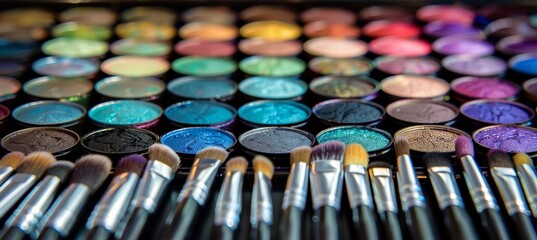 Vibrant halloween makeup tutorial featuring brushes, palettes, and a mirror for creative looks