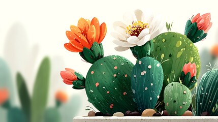 Small cactus displaying bright orange flower high resolution photo