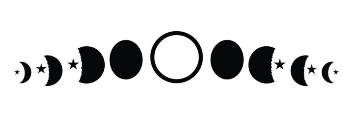 Moon phases silhouette progression with stars in a celestial cycle illustration