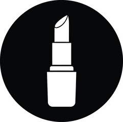 White lipstick icon in black circle for makeup and beauty app
