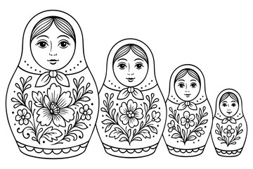 Set of russian nesting dolls isolated on transparent background vector illustration