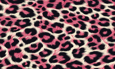 Vibrant pink leopard print animal skin with a soft fur texture