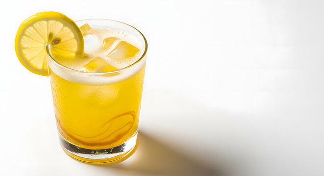 Honey lemonade with ice served in a glass with lemon slice - Powered by Adobe