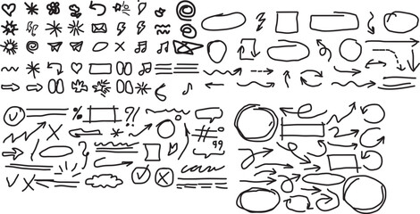 Hand drawn doodle elements collection of arrows shapes and symbols