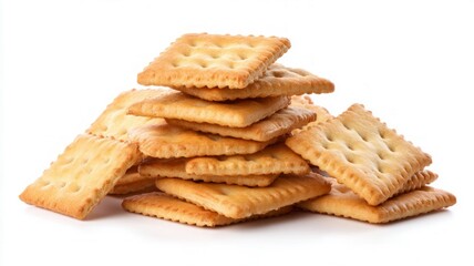 Stack of square crackers on white background. AI image