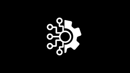 Ai technology icon animation. Animated line half cogwheel with digital data streaming. Loop HD video with alpha channel, digital security setting system - Powered by Adobe