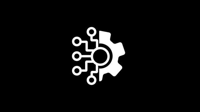 Ai technology icon animation. Animated line half cogwheel with digital data streaming. Loop HD video with alpha channel, digital security setting system