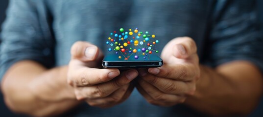Close up of hands holding a smartphone with social media notifications for digital communication