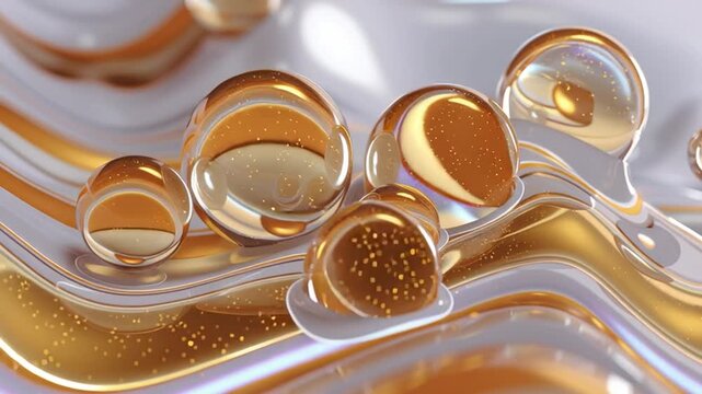 Hyper-detailed computer-generated golden liquid form featuring smooth organic contours, translucent gold blending, and iridescent oil-like sheen, isolated in white space.