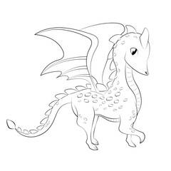 Black and white image of a cartoon dragon coloring page line art