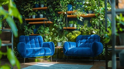 Cozy eco friendly living room featuring sunlight, indoor plants, and bright modern furniture