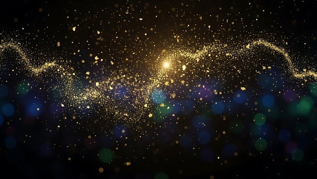 Abstract golden swirl of light particles in deep space