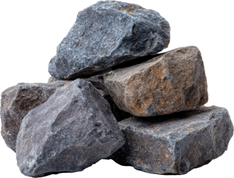 pile of dark grey big rocks isolated on white/transparent - Powered by Adobe