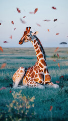 Obraz premium Giraffe rests peacefully in African