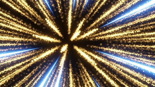 Abstract burst of golden and blue light streaks in motion