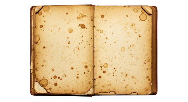 Aged vintage paper background with open book, scrapbook page design