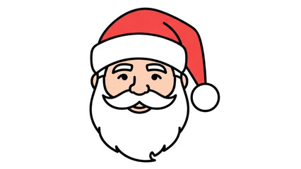 Colorful black outline minimalist Santa face with simple beard lines and soft gentle Christmas expression