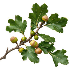 Obraz premium Oak branch with galls isolated on transparent background