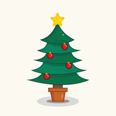 Potted Decorated Christmas Tree Illustration
