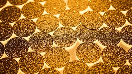 Close up of shimmering gold sequins creating a textured background pattern