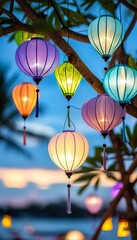 Obraz premium Enchanting halloween night market a festive scene of glowing lanterns and colorful food stalls