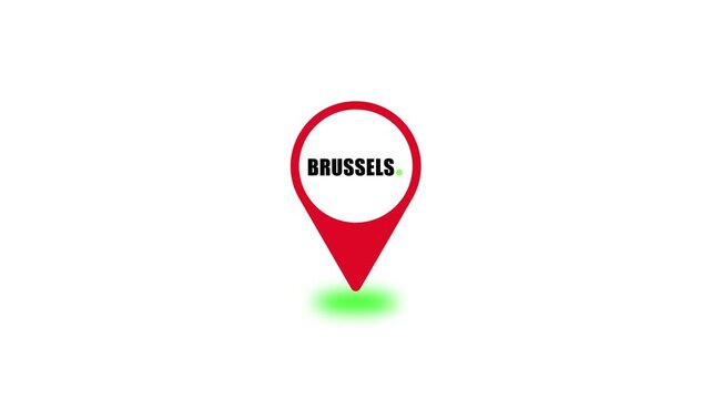 Location of the City of Brussels Displayed with Place Name, Animated Sign Using 4K Alpha Channel and GPS Map Navigator Showing Route and City Streets